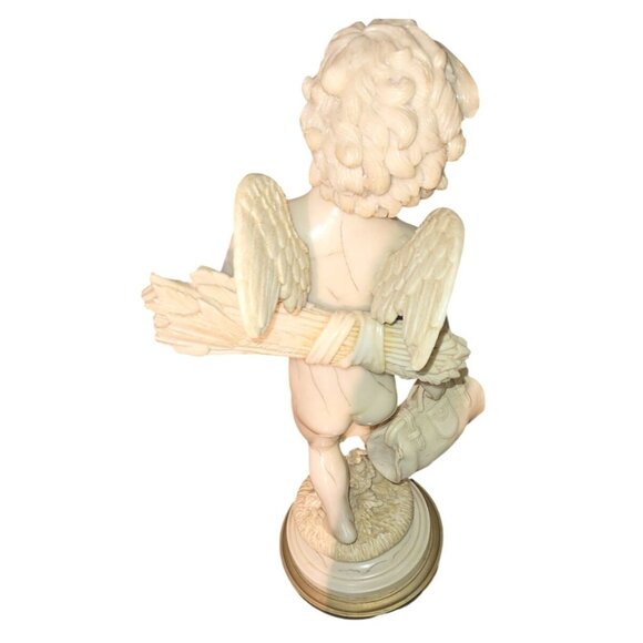 Antique Cupid Sculpture Resin Faux Ivory Resin 20" Tall Mid-Century Modern - Picture 8 of 15